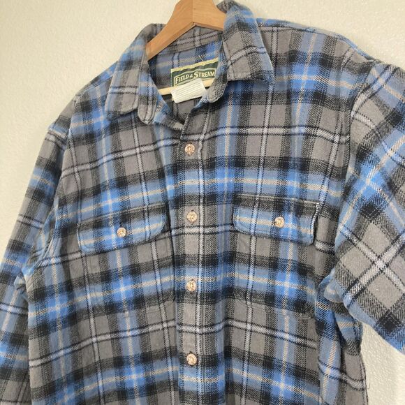Field & Stream Shirt Mens XL Blue Gray Plaid Flannel Button Up Outdoor Workwear - Picture 13 of 16